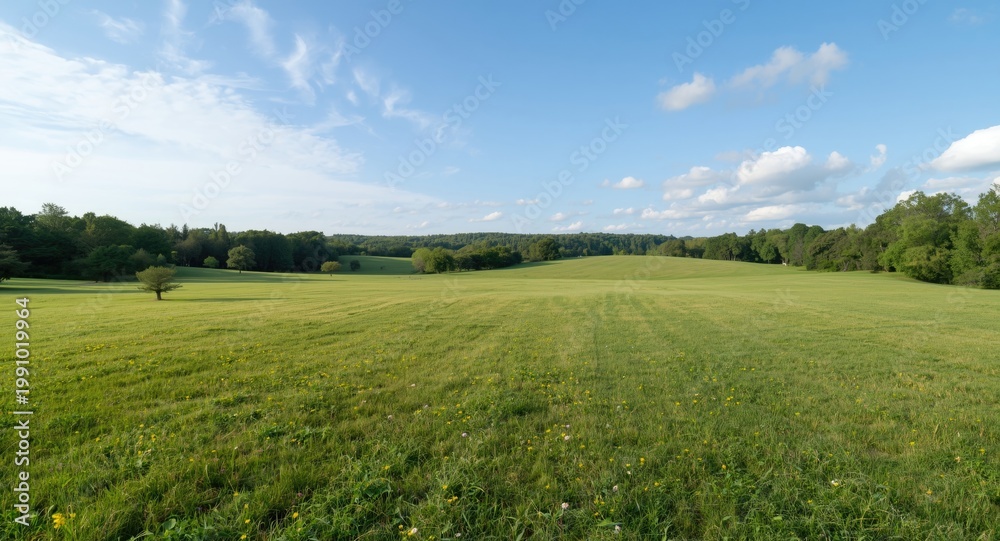 Fototapeta premium Spacious empty area with serene outdoor green pasture