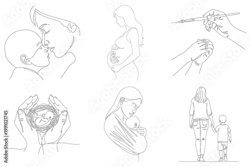 Mother gently kissing baby forehead holding him close embrace love tender moment sweet caring family bonding new life gentle hug parent.