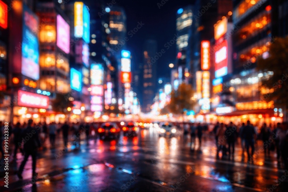Obraz premium Bright vibrant nightscape with blurred city lights and energetic urban atmosphere