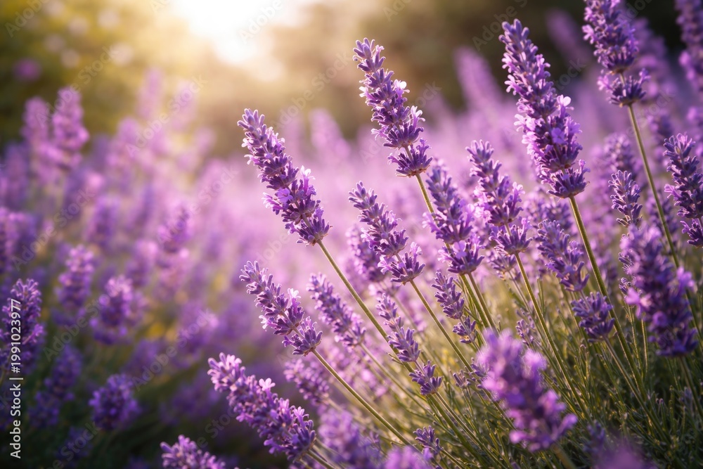 Fototapeta premium Fragrant lavender plants flourishing under bright sunlight