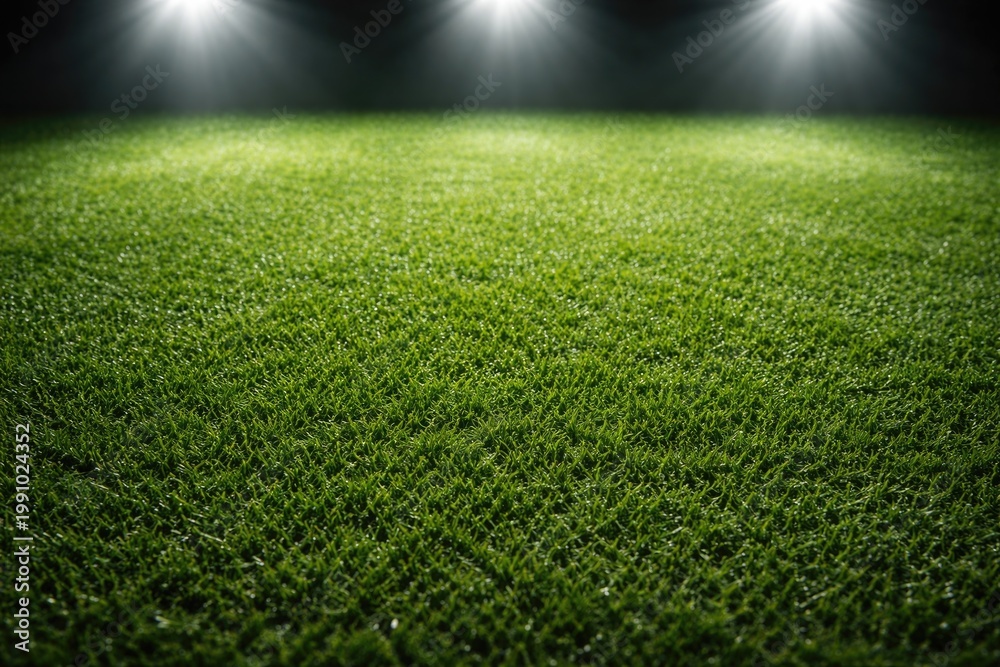 Naklejka premium Bright studio light highlights on lush green turf textured background