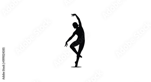 Silhouette of a dancer in a graceful dynamic pose against a white background