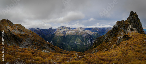 Rugged Mountain Slopes and Valleys in Fiordland National Park