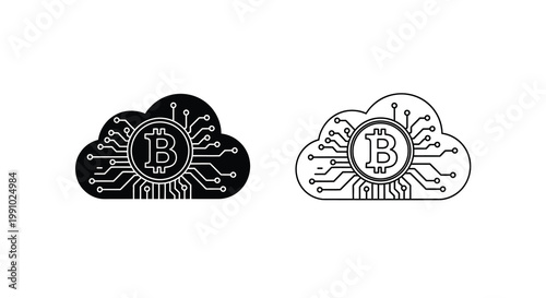Bitcoin cloud representations a dark and a light version illustration