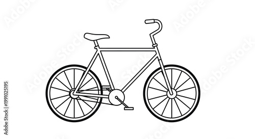 Simple line drawing of a classic bicycle with curved handlebars