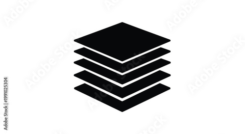 Tableau sur toile A stack of seven black squares diminishing in size on a white background