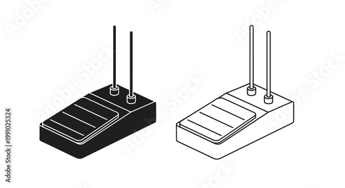 Illustration of two wireless router devices in black and white