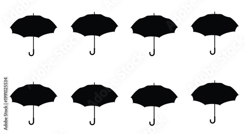 A collection of silhouetted umbrellas arranged in a grid pattern