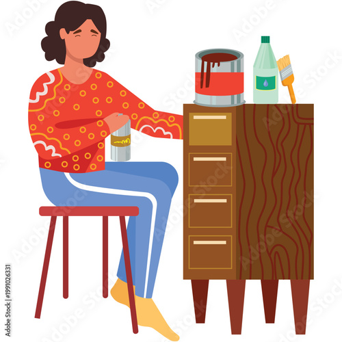 Woman repair craft create furniture vector icon
