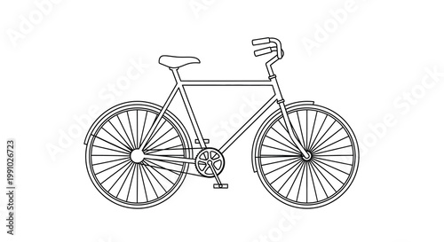 Line drawing of a classic bicycle with visible wheels and handlebars