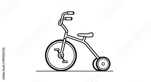 Simple black and white line drawing of a classic tricycle