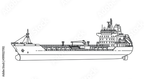 Line drawing of a large oil tanker ship at sea