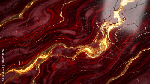 Luxurious Deep Crimson Marble Texture with Intricate Gold Veining