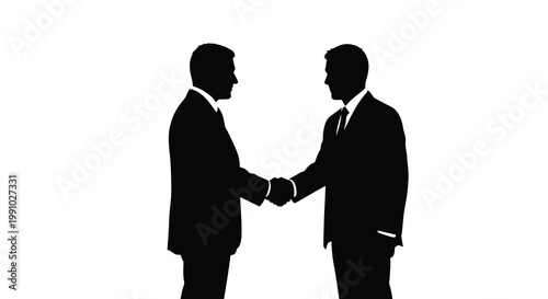 Two business professionals shaking hands a silhouette against white