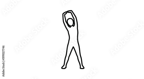 Canvas Print Simple line drawing of a person stretching with arms raised overhead