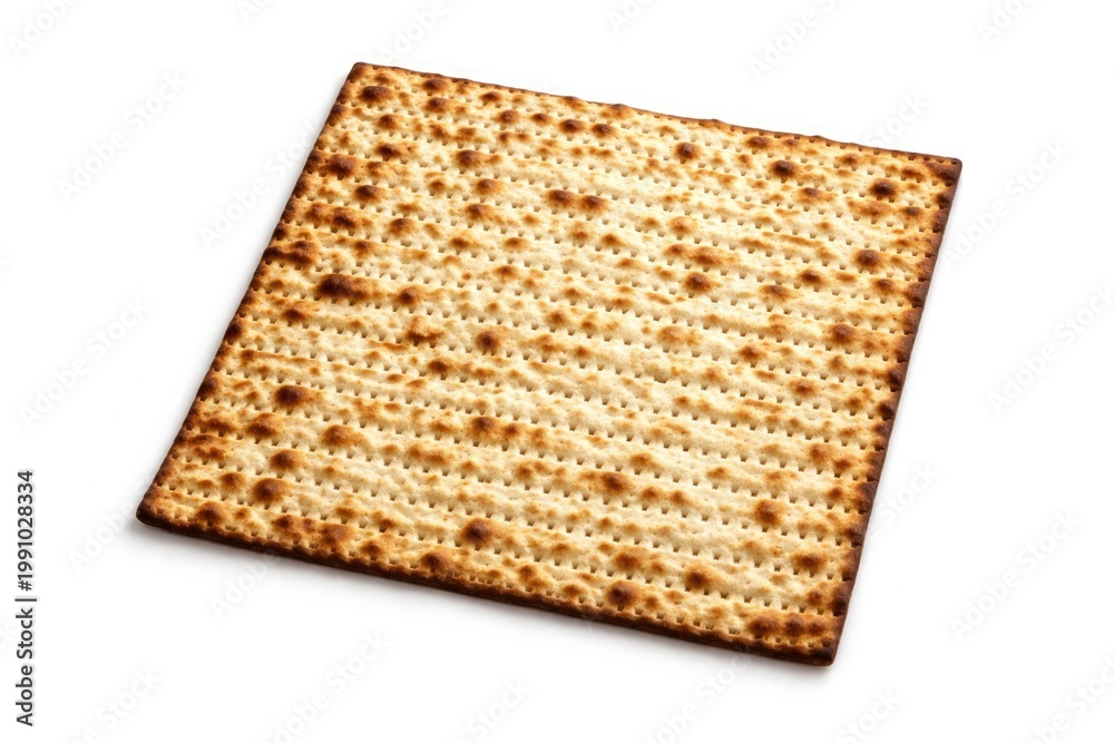 Fototapeta premium Traditional matzah unleavened bread with textured surface isolated on white background design element