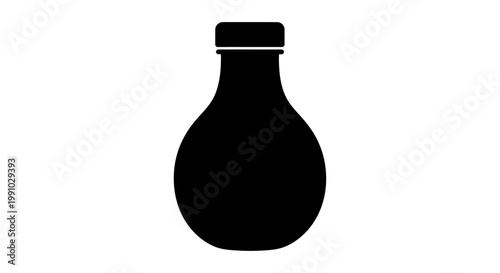A black silhouette of a bottle with a cap on a white background.