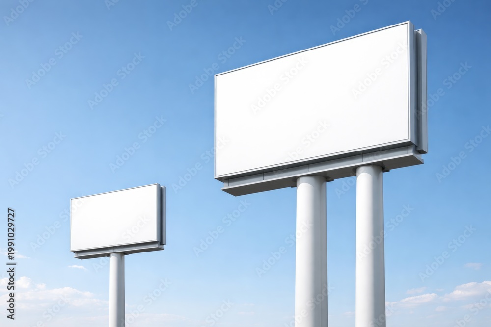 Fototapeta premium White pylon signs with clear sky background and space for text input