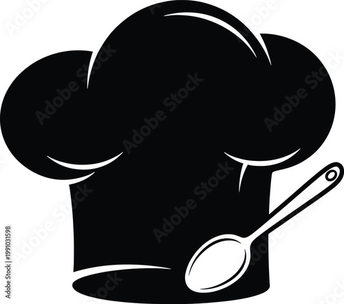 A classic depiction of a chef wearing a traditional black hat and holding a spoon Vector