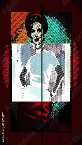 Colorful pop art depiction of a person with a unique contrasting hues and halftone patterns