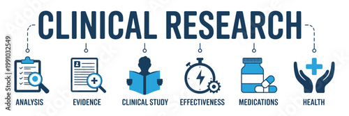 Clinical research flat icons for medical evidence and study analysis