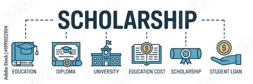 Education scholarship icons for university funding and student loans