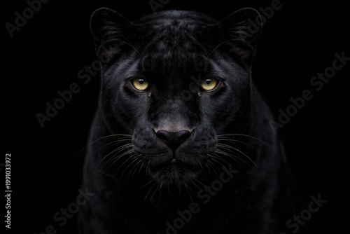 Black background with a close up of a majestic panther face