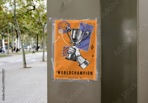 Purple Poster on City Corner. PSD Mockup