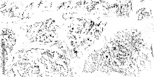 Monochrome texture composed of irregular graphic elements. Distressed uneven grunge background. Abstract vector illustration. Overlay for interesting effect and depth. Isolated on white background.