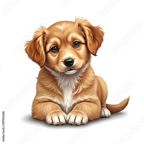 Cute Puppy Dog Sitting Isolated On White Background
