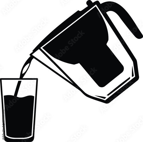 Water filter pitcher pouring clean water into glass vector illustration for health.