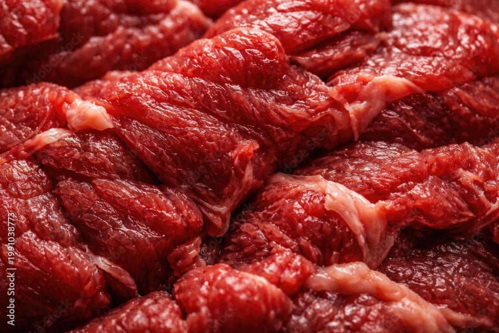 Obraz premium Close up shot of raw beef showing coarse meat texture