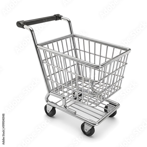 Empty shopping cart isolated on white background representing retail concept