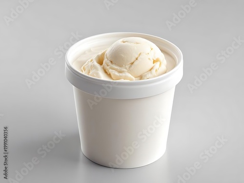 Vanilla Ice Cream Scoop in White Paper Pint Tub Mockup