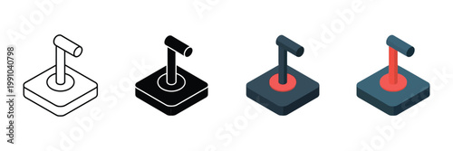 Isometric joystick control lever icons in flat and outline styles