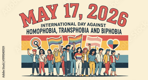 International Day Against Homophobia Transphobia and Biphobia diverse group illustration isolated on background