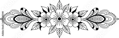 Black and white ornamental floral embellishment decorative