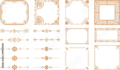Collection of Brown Decorative Frames and Borders ornamental