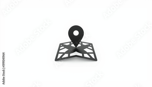 Map marker pin positioned on a geometric grid structure symbolizes navigation, location tracking, geographic mapping, and logistical planning in an urban or digital navigation environment.