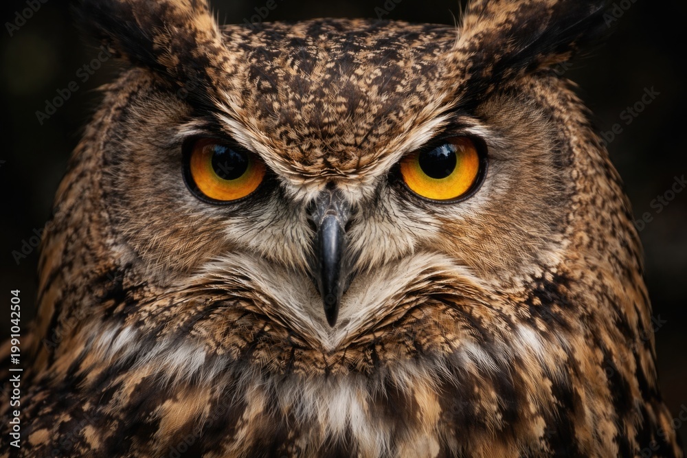 Fototapeta premium Stunning owl face closeup showing feather texture