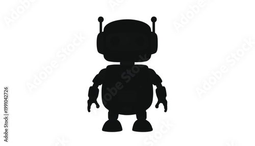 Robot silhouette stands as a stylized icon representing artificial intelligence and advanced automation technology for modern digital graphic design projects that require clean and minimalist visual.