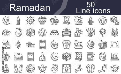 Ramadan Islamic Elements Line Icons Set