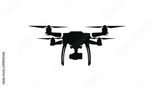 Drone silhouette captures the precise technical details of an aerial photography device equipped with a high resolution camera for professional surveillance and videography.