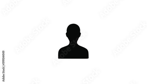 Silhouette representing a generic person stands against a stark white background to clearly denote a single user profile or an individual identity avatar for digital interface design systems.