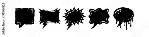 Set of Hand Drawn Grunge Comic Speech Bubbles Silhouettes in Various Styles Including Spiky Wavy and Dripping Designs Isolated on White Background Vector Illustration