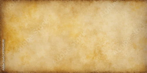 A blank vintage parchment sheet with a stained brown grunge texture and aged beige sepia tones creates an antique worn paper background for retro design