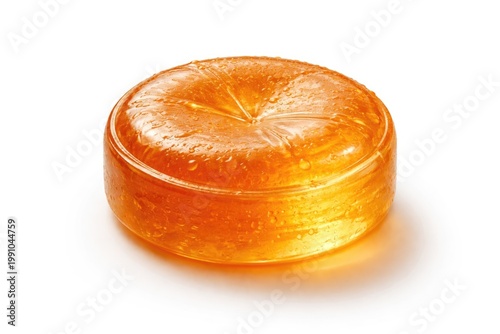 Close up of a throat relief lozenge with plain white background