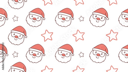 Seamless pattern of red and white santa claus faces with stars