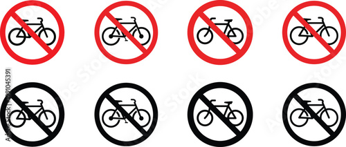 No bicycle allowed regulatory signs in color and monochrome variations