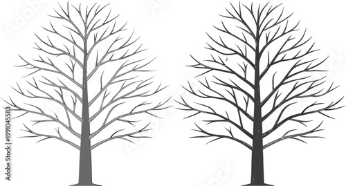 Minimalist black and white winter forest scene with snow covered trees